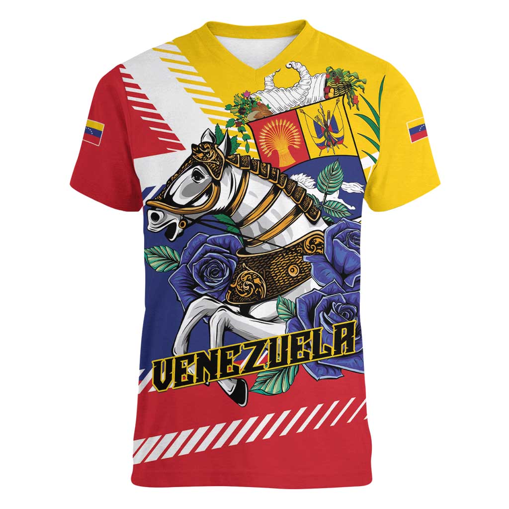 Personalized Venezuela White Horse Women V-Neck T-Shirt Veneziola Flag Colors - Wonder Print Shop