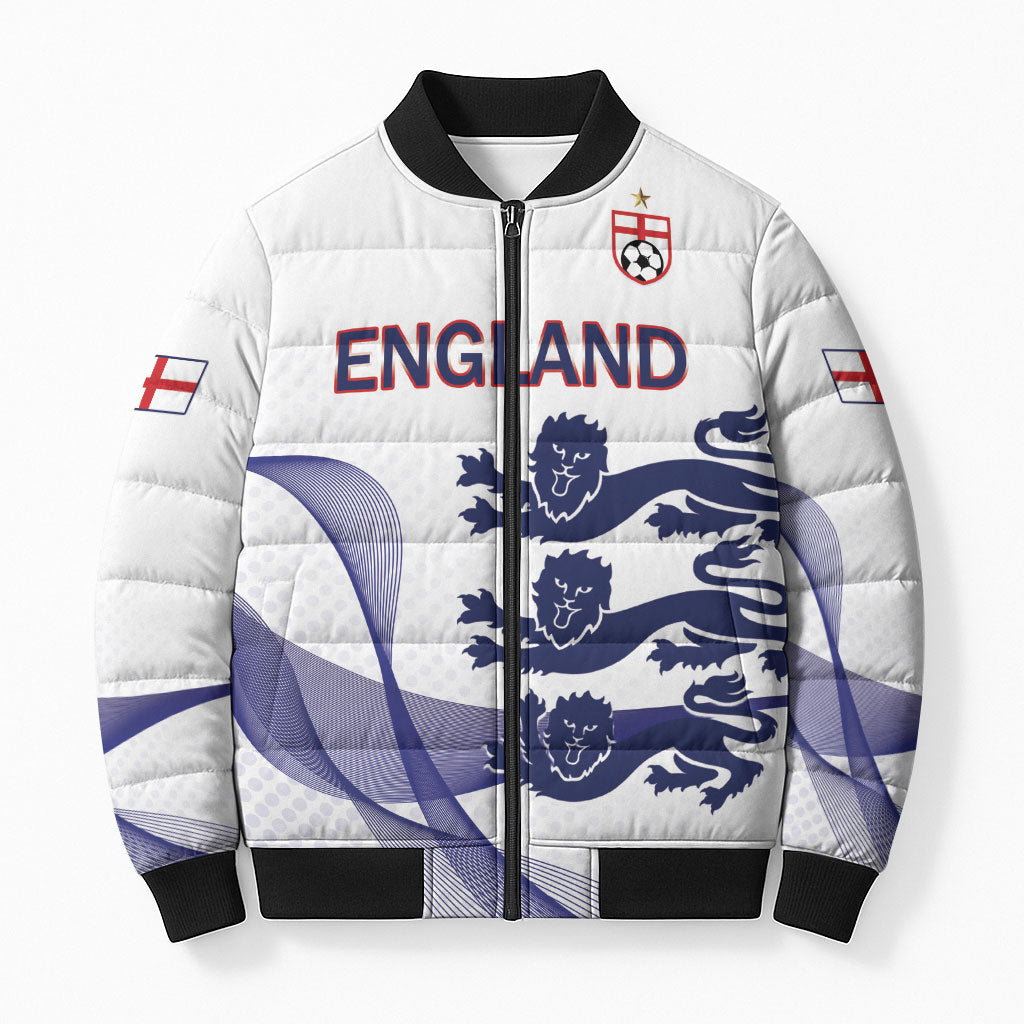 Custom England 2026 World Football Bomber Puffer Jacket Three Lions Go Champions