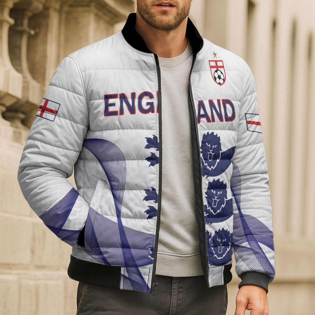 Custom England 2026 World Football Bomber Puffer Jacket Three Lions Go Champions