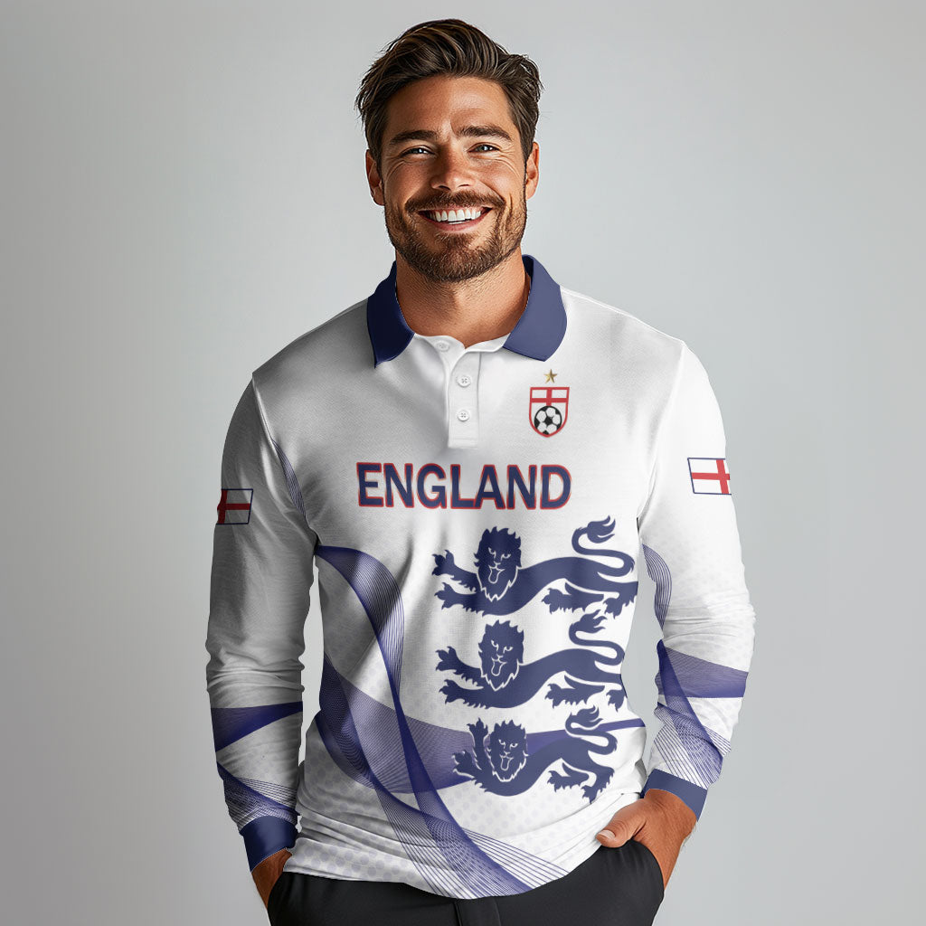 Custom England 2026 World Football Long Sleeve Polo Shirt Three Lions Go Champions