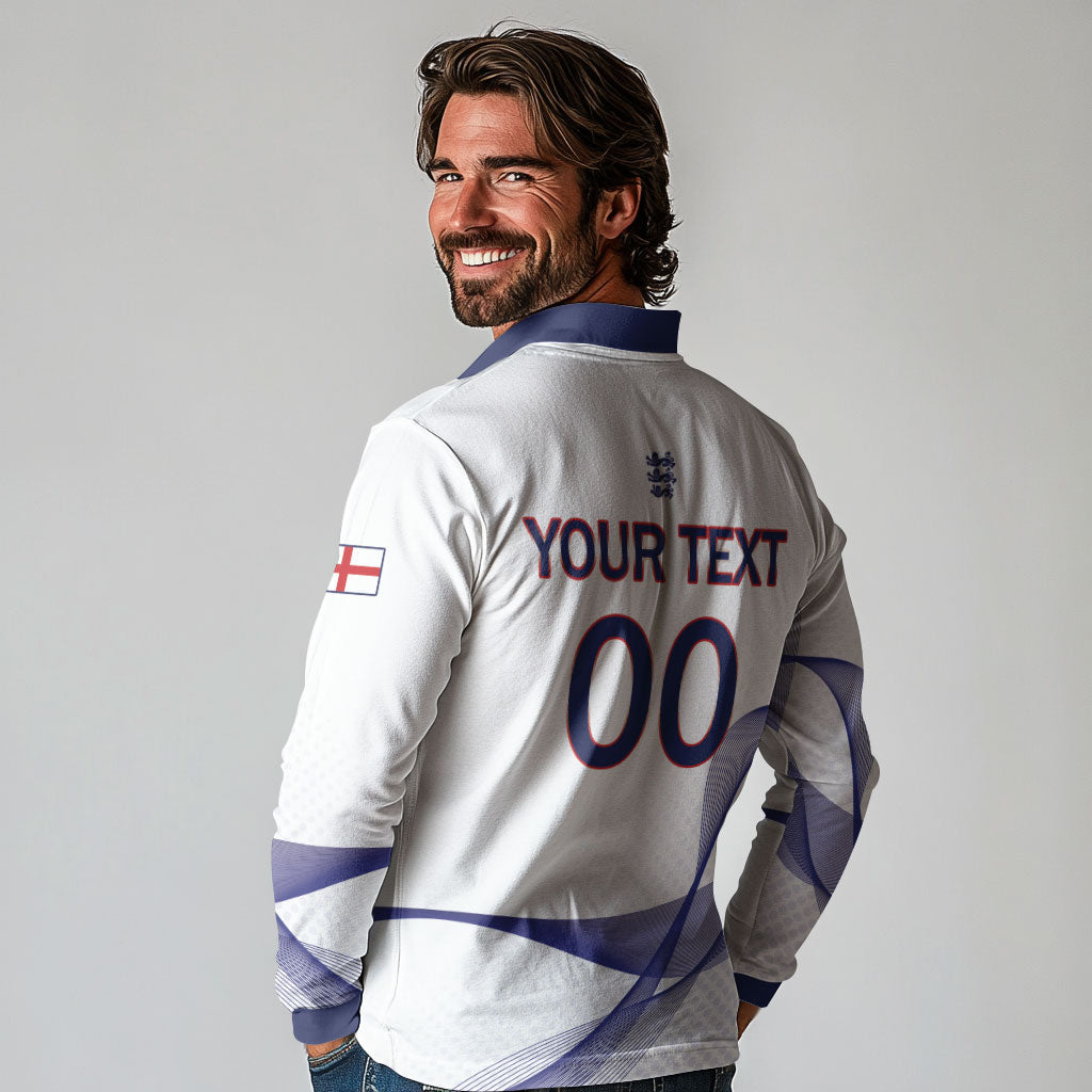 Custom England 2026 World Football Long Sleeve Polo Shirt Three Lions Go Champions