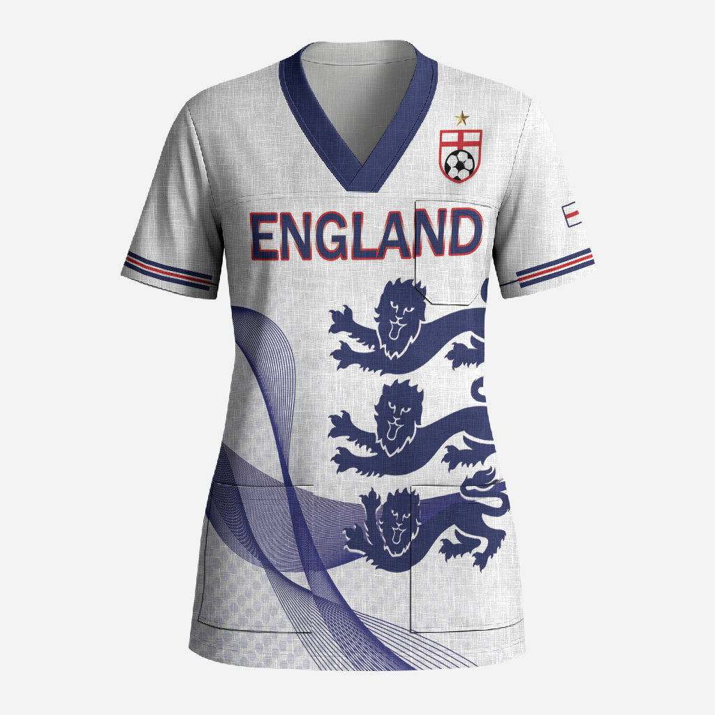 Custom England 2026 World Football Scrub Top Three Lions Go Champions