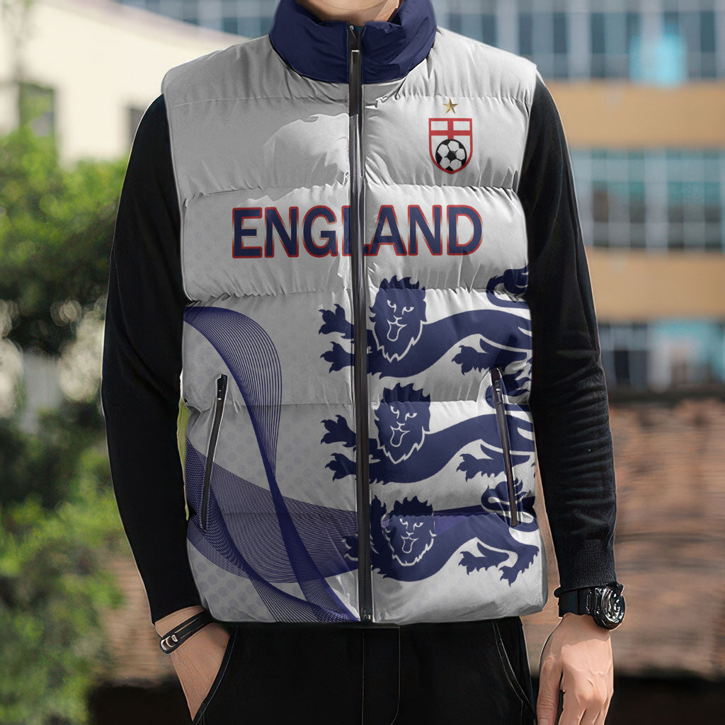 Custom England 2026 World Football Sleeveless Puffer Jacket Three Lions Go Champions