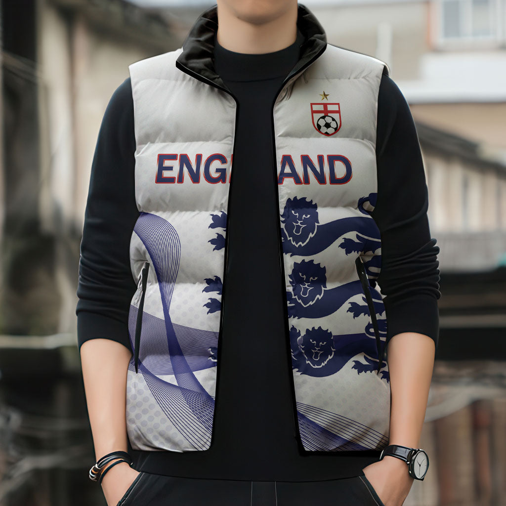 Custom England 2026 World Football Sleeveless Puffer Jacket Three Lions Go Champions