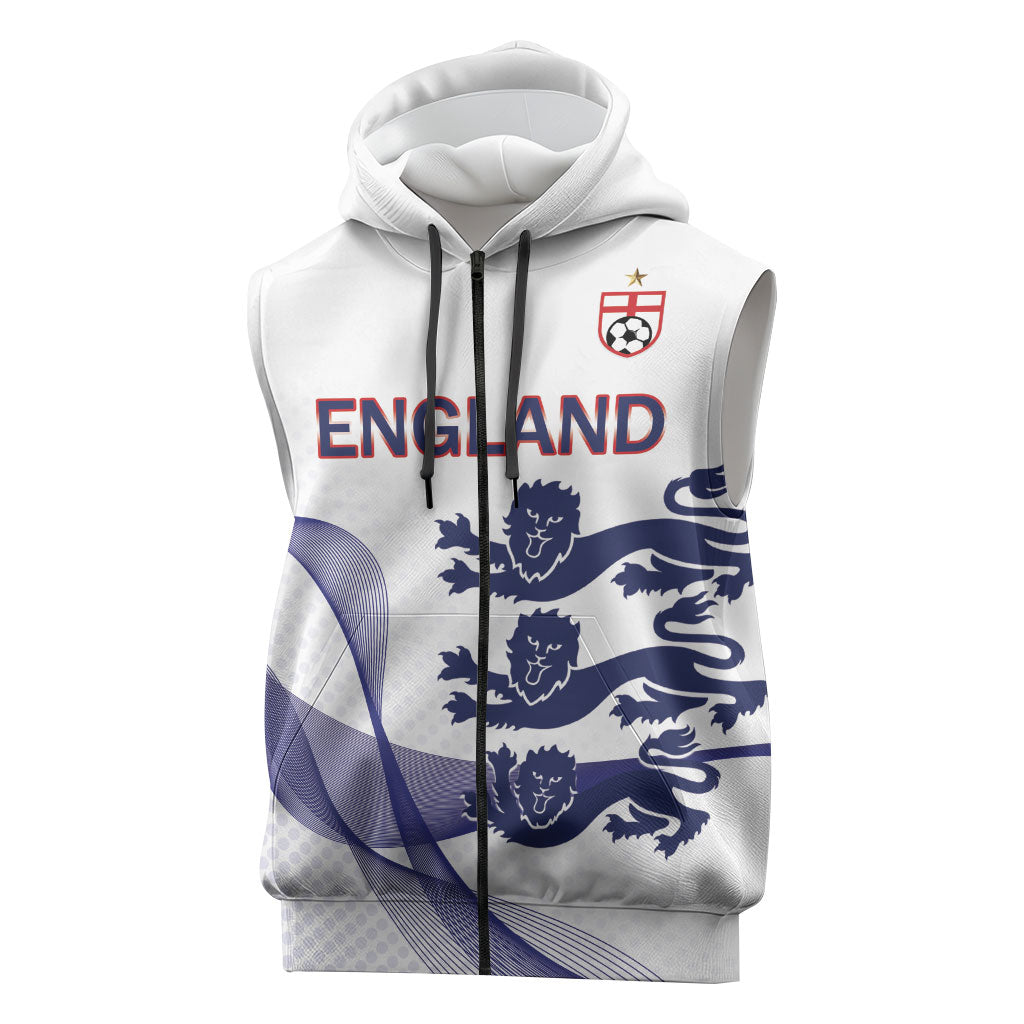 Custom England 2026 World Football Sleeveless Zip Hoodie Three Lions Go Champions