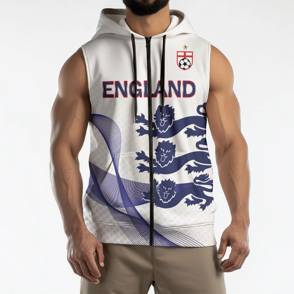 Custom England 2026 World Football Sleeveless Zip Hoodie Three Lions Go Champions