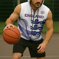 Custom England 2026 World Football Sleeveless Zip Hoodie Three Lions Go Champions