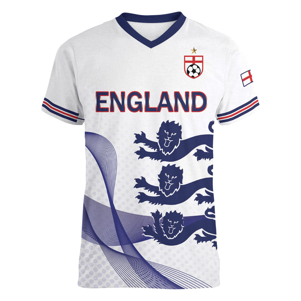 Custom England 2026 World Football Women V-Neck T-Shirt Three Lions Go Champions