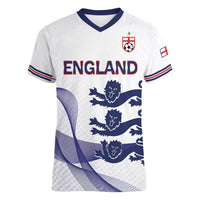 Custom England 2026 World Football Women V-Neck T-Shirt Three Lions Go Champions