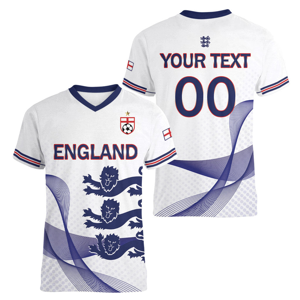 Custom England 2026 World Football Women V-Neck T-Shirt Three Lions Go Champions