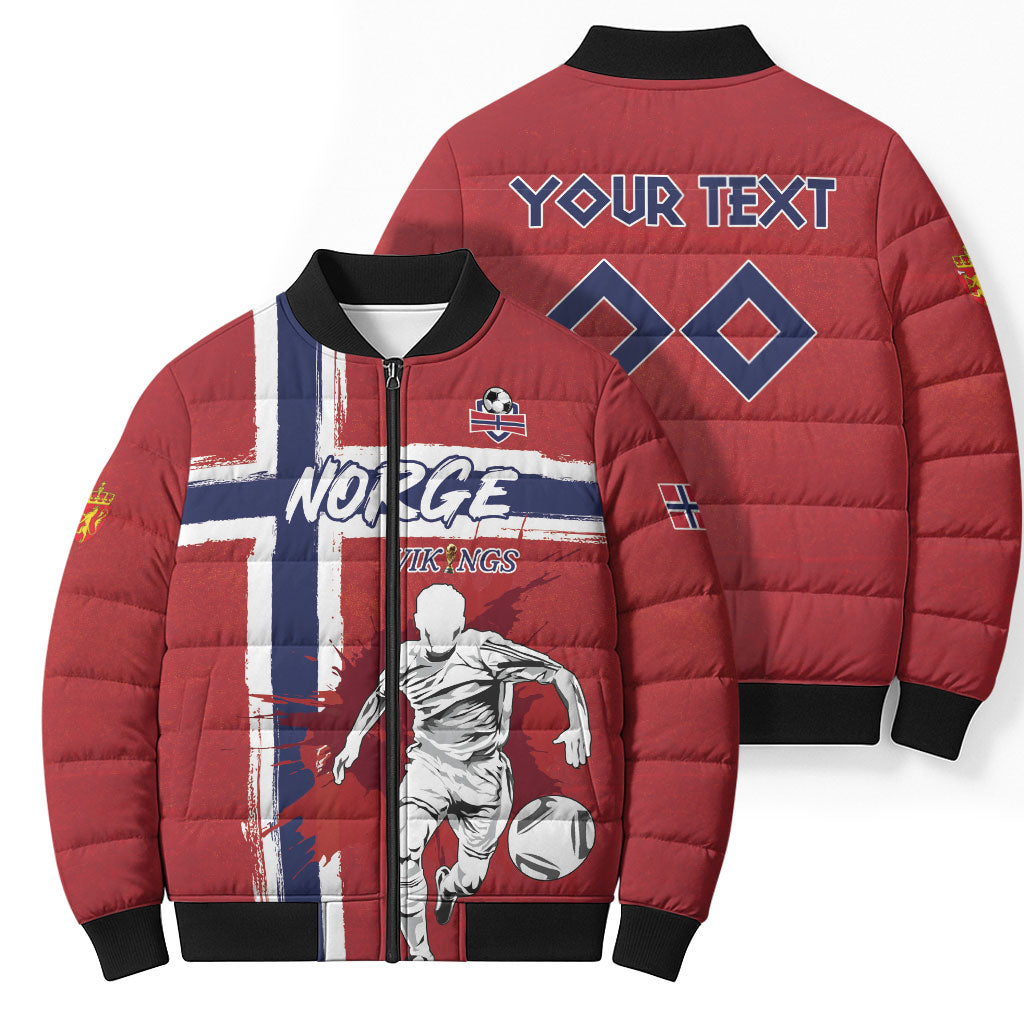 Custom Norge 2026 World Football Bomber Puffer Jacket Vikings Go Champions