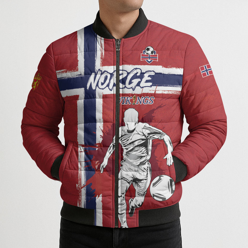Custom Norge 2026 World Football Bomber Puffer Jacket Vikings Go Champions