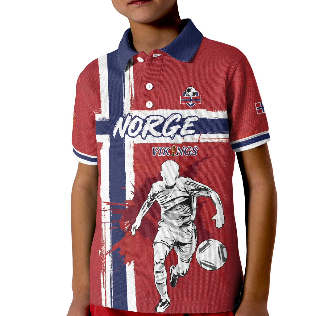 Custom Norge 2026 World Football Kid Polo Shirt Vikings Go Champions