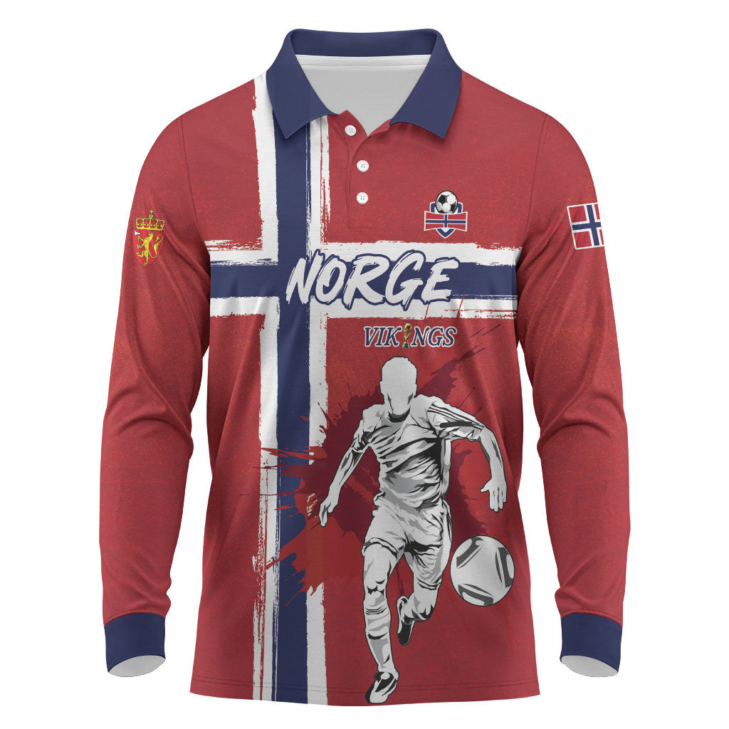 Custom Norge 2026 World Football Long Sleeve Polo Shirt Vikings Go Champions