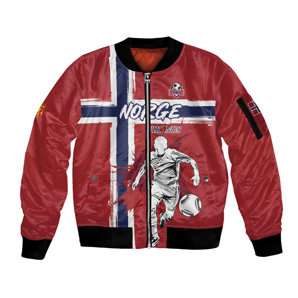 Custom Norge 2026 World Football Sleeve Zip Bomber Jacket Vikings Go Champions