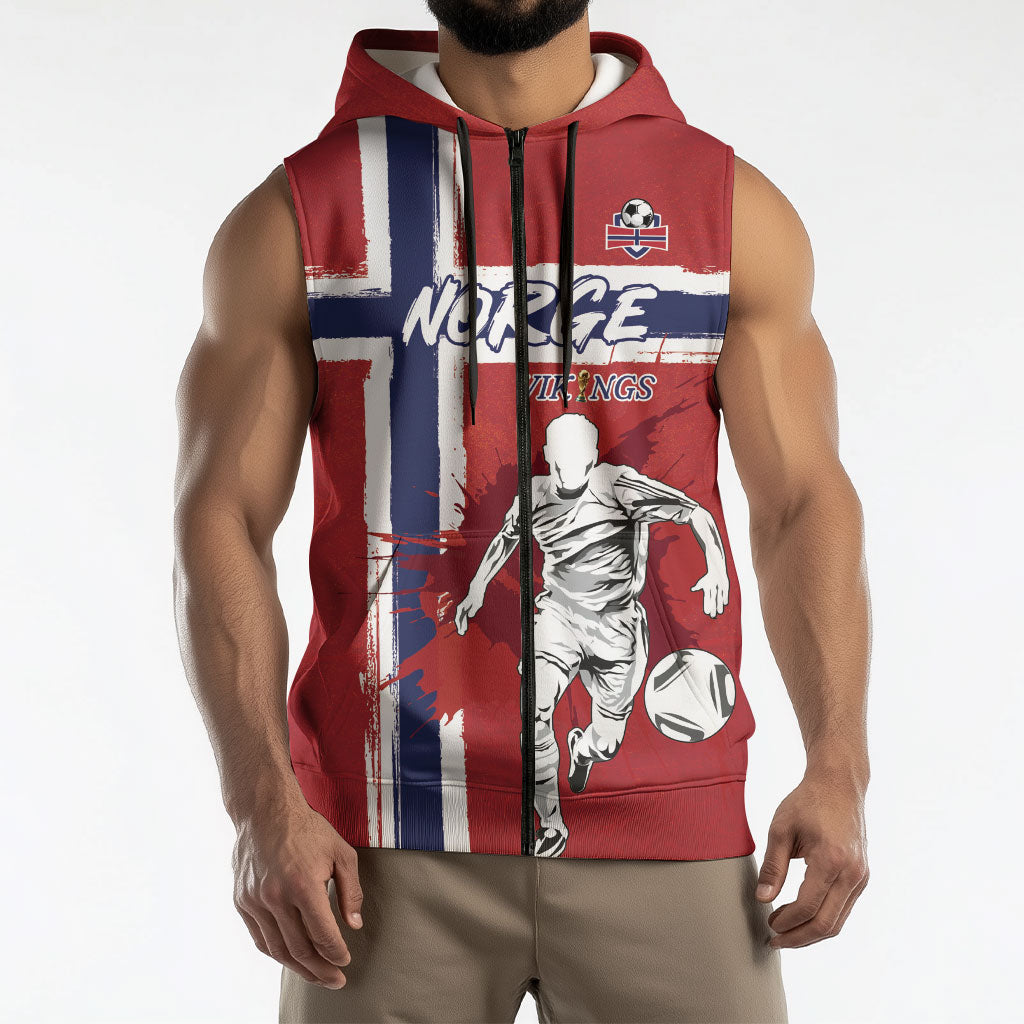 Custom Norge 2026 World Football Sleeveless Zip Hoodie Vikings Go Champions