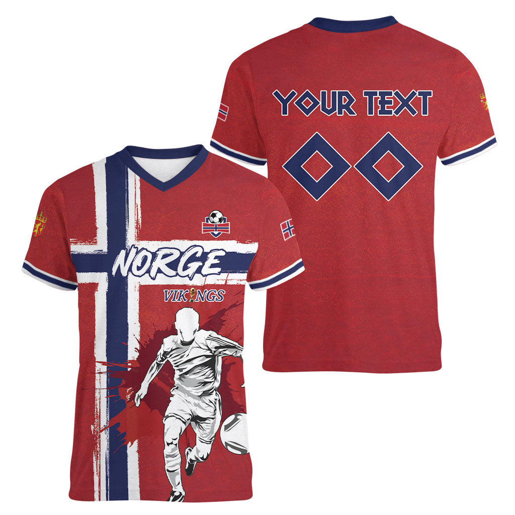 Custom Norge 2026 World Football Women V-Neck T-Shirt Vikings Go Champions