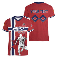 Custom Norge 2026 World Football Women V-Neck T-Shirt Vikings Go Champions