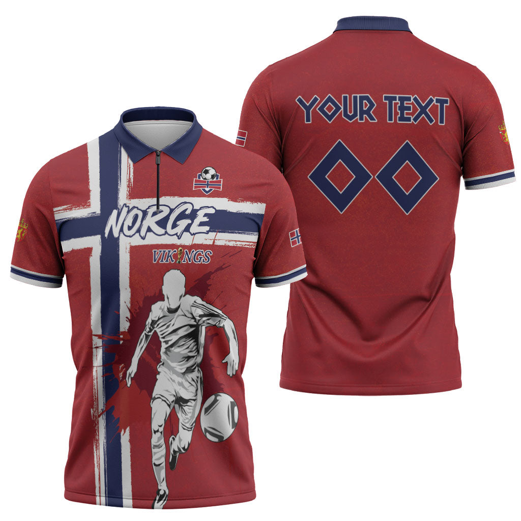 Custom Norge 2026 World Football Zipper Polo Shirt Vikings Go Champions