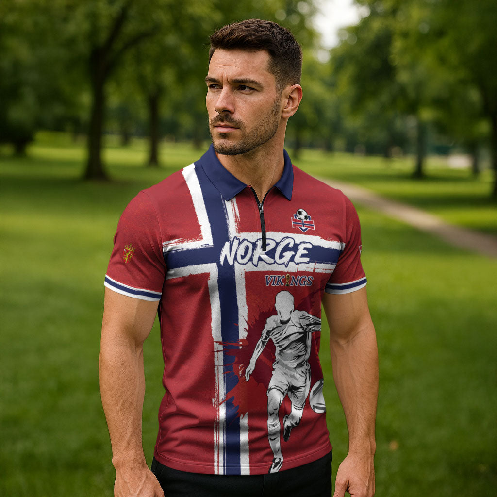 Custom Norge 2026 World Football Zipper Polo Shirt Vikings Go Champions
