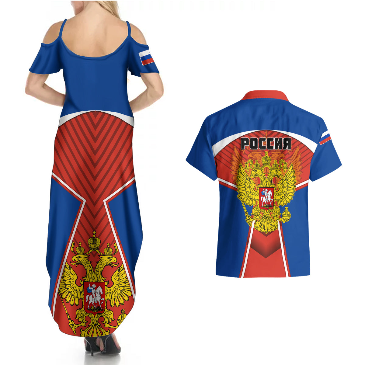 Russia Couples Matching Summer Maxi Dress and Hawaiian Shirt Russian Eagle and Kremlin - Wonder Print Shop