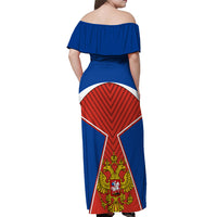 Russia Off Shoulder Maxi Dress Russian Eagle and Kremlin - Wonder Print Shop