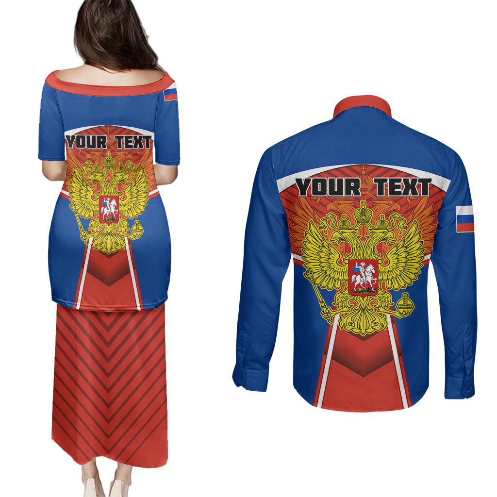 Personalised Russia Couples Matching Puletasi Dress and Long Sleeve Button Shirts Russian Eagle and Kremlin - Wonder Print Shop