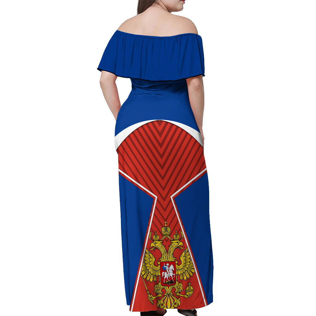 Personalised Russia Off Shoulder Maxi Dress Russian Eagle and Kremlin - Wonder Print Shop