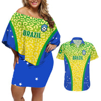 Brazil Football Couples Matching Off Shoulder Short Dress and Hawaiian Shirt Brasil Leopard Pattern - Wonder Print Shop