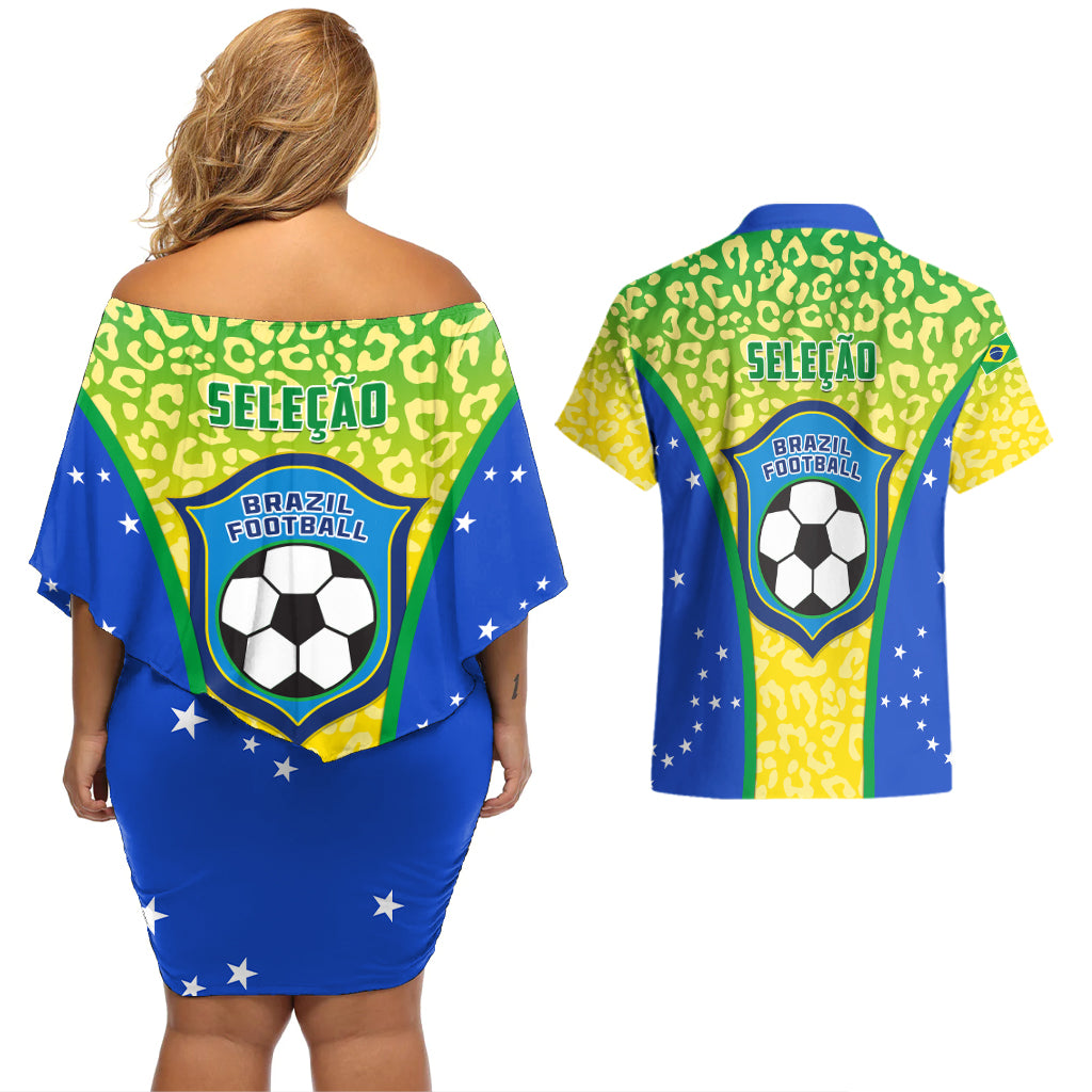 Brazil Football Couples Matching Off Shoulder Short Dress and Hawaiian Shirt Brasil Leopard Pattern - Wonder Print Shop