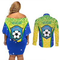 Brazil matching set, back view: off-shoulder short dress and long-sleeve button shirt, leopard