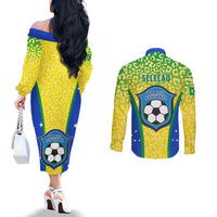 Brazil football matching set: yellow off-shoulder long-sleeve dress, green button shirt