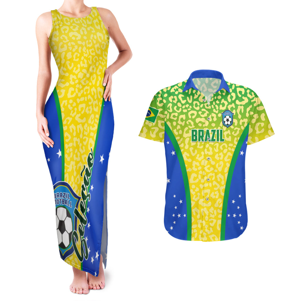 Brazil Football Couples Matching Tank Maxi Dress And Hawaiian Shirt Brasil Leopard Pattern - Wonder Print Shop