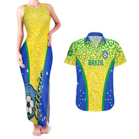 Yellow leopard-print tank maxi dress with Brazil soccer graphic and matching hawaiian shirt