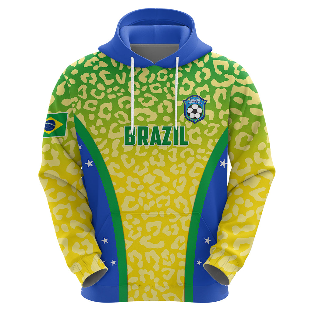 Brazil football pullover hoodie with BRAZIL logo and Brazil crest on yellow-green panel