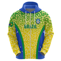 Brazil football pullover hoodie, yellow-green leopard print with BRAZIL crest at center