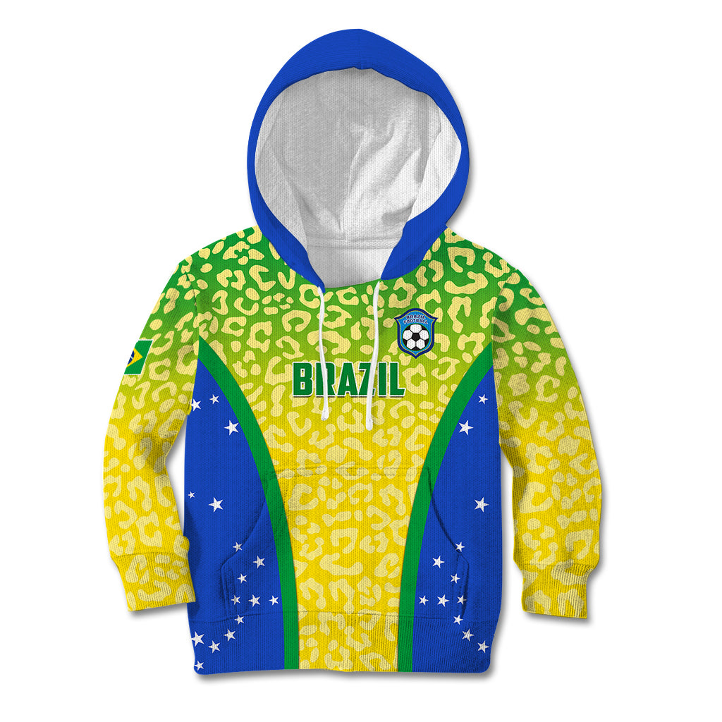 Brazil Football Kid Hoodie Brasil Leopard Pattern - Wonder Print Shop