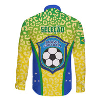 Brazil football button-up long-sleeve shirt, back graphic with leopard print and blue crest
