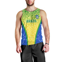 Men's sleeveless football tank top with green-yellow-blue vertical leopard print and round neck