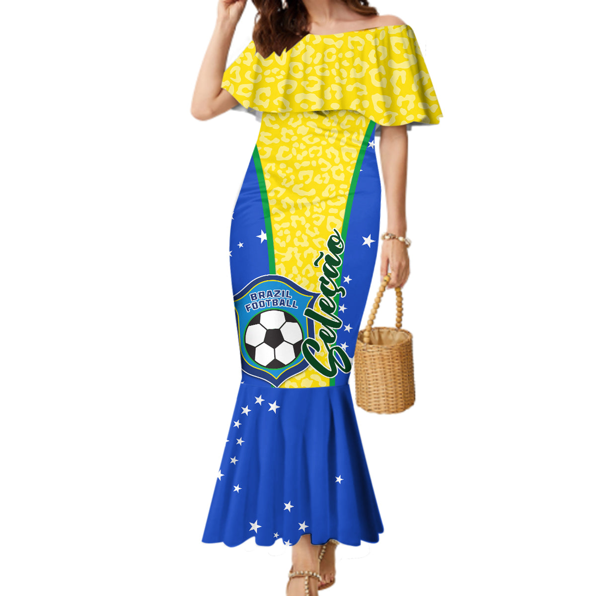 Brazil Football Mermaid Dress Brasil Leopard Pattern - Wonder Print Shop