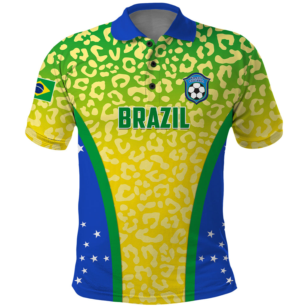 Brazil Football Polo Shirt Brasil Leopard Pattern - Wonder Print Shop