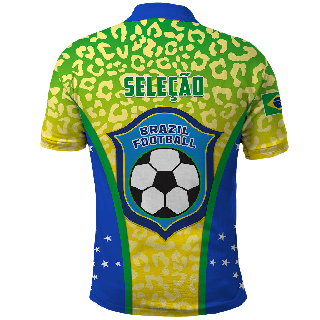 Brazil Football Polo Shirt Brasil Leopard Pattern - Wonder Print Shop