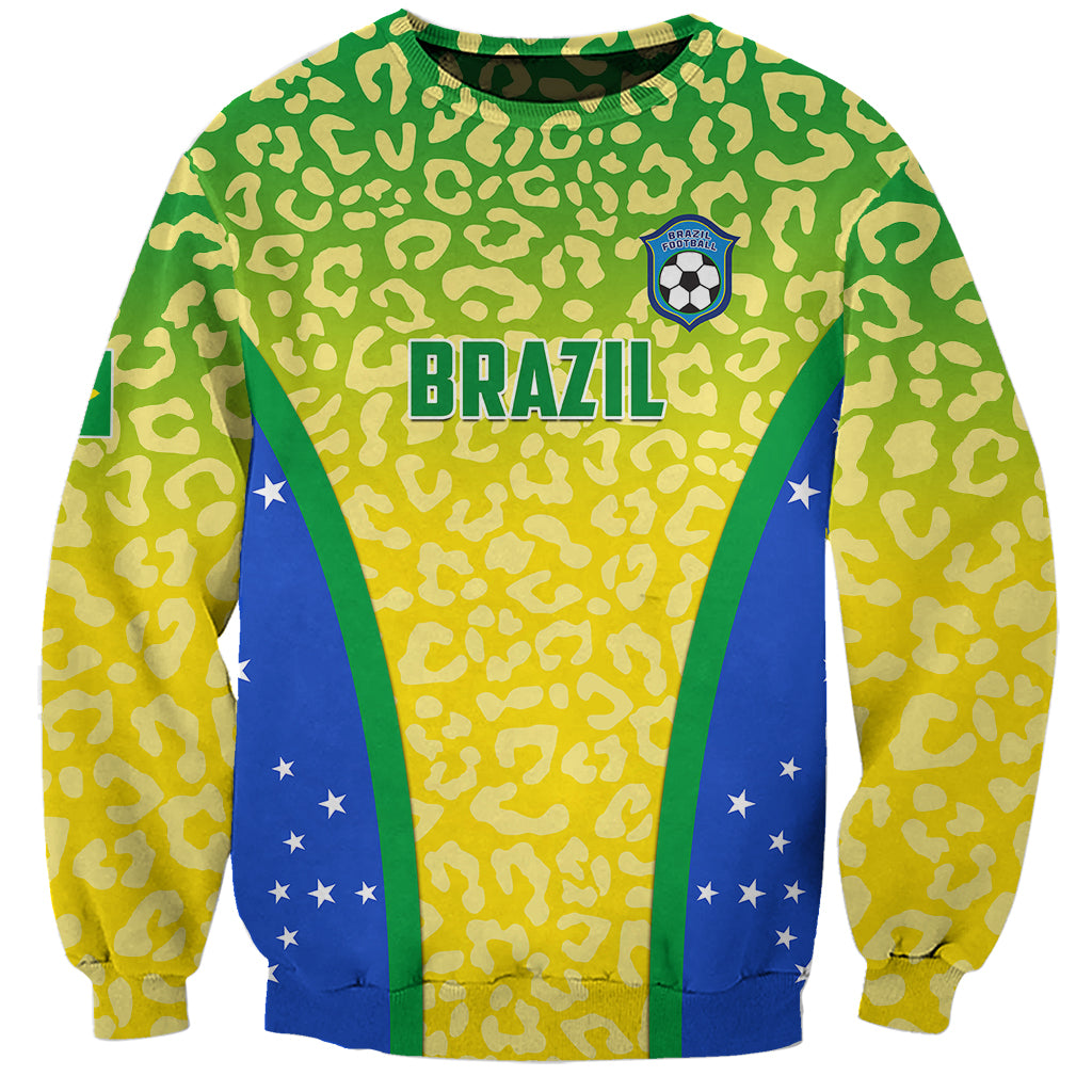 Brazil Football Sweatshirt Brasil Leopard Pattern - Wonder Print Shop