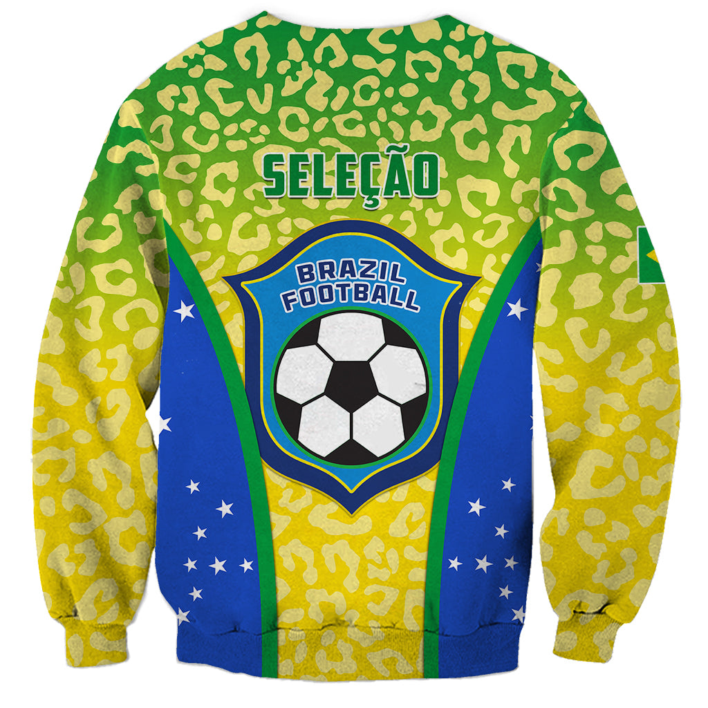 Brazil football sweatshirt with yellow-green leopard pattern and front soccer crest