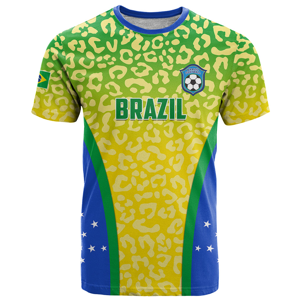 Brazil Football T Shirt Brasil Leopard Pattern - Wonder Print Shop