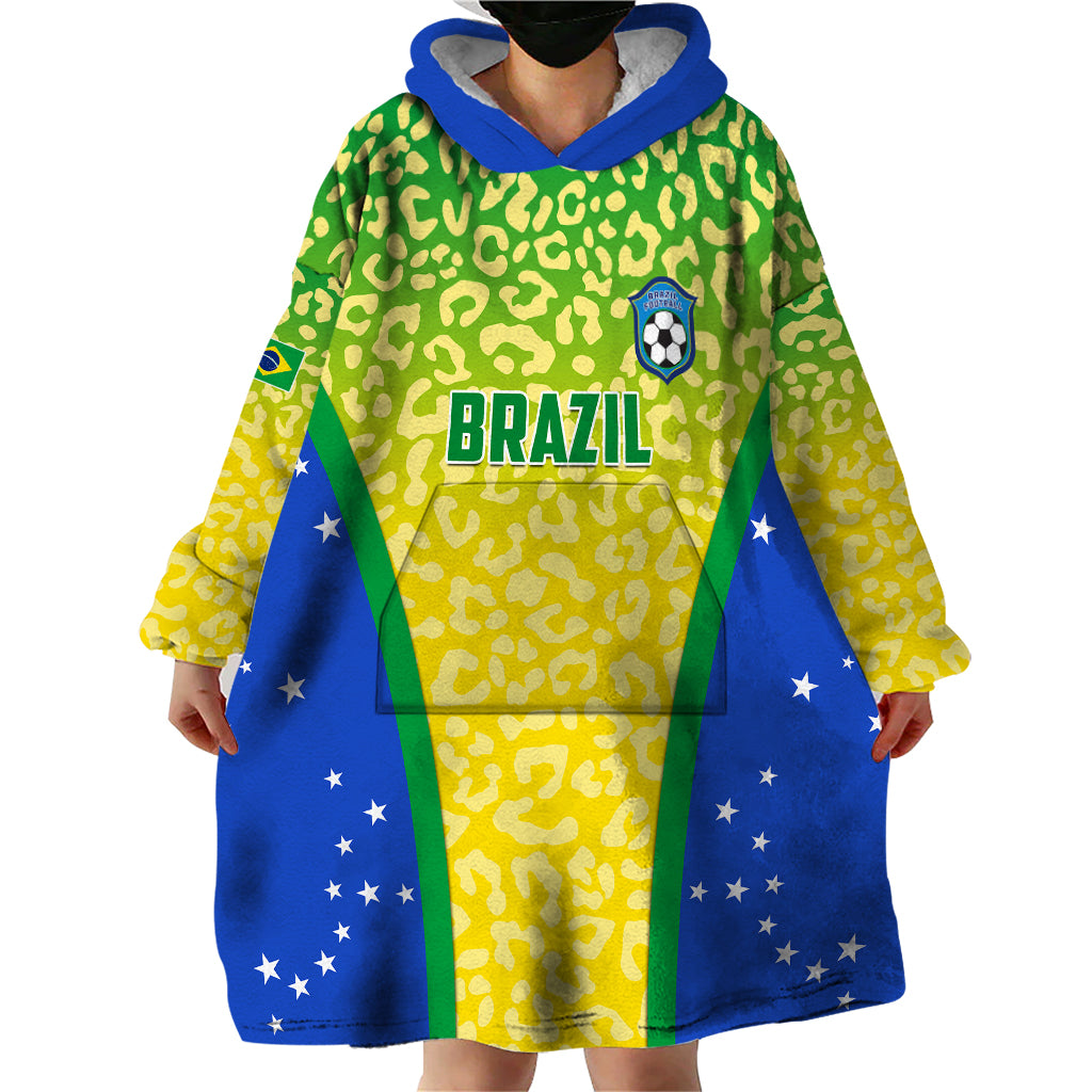 Brazil Football Wearable Blanket Hoodie Brasil Leopard Pattern - Wonder Print Shop