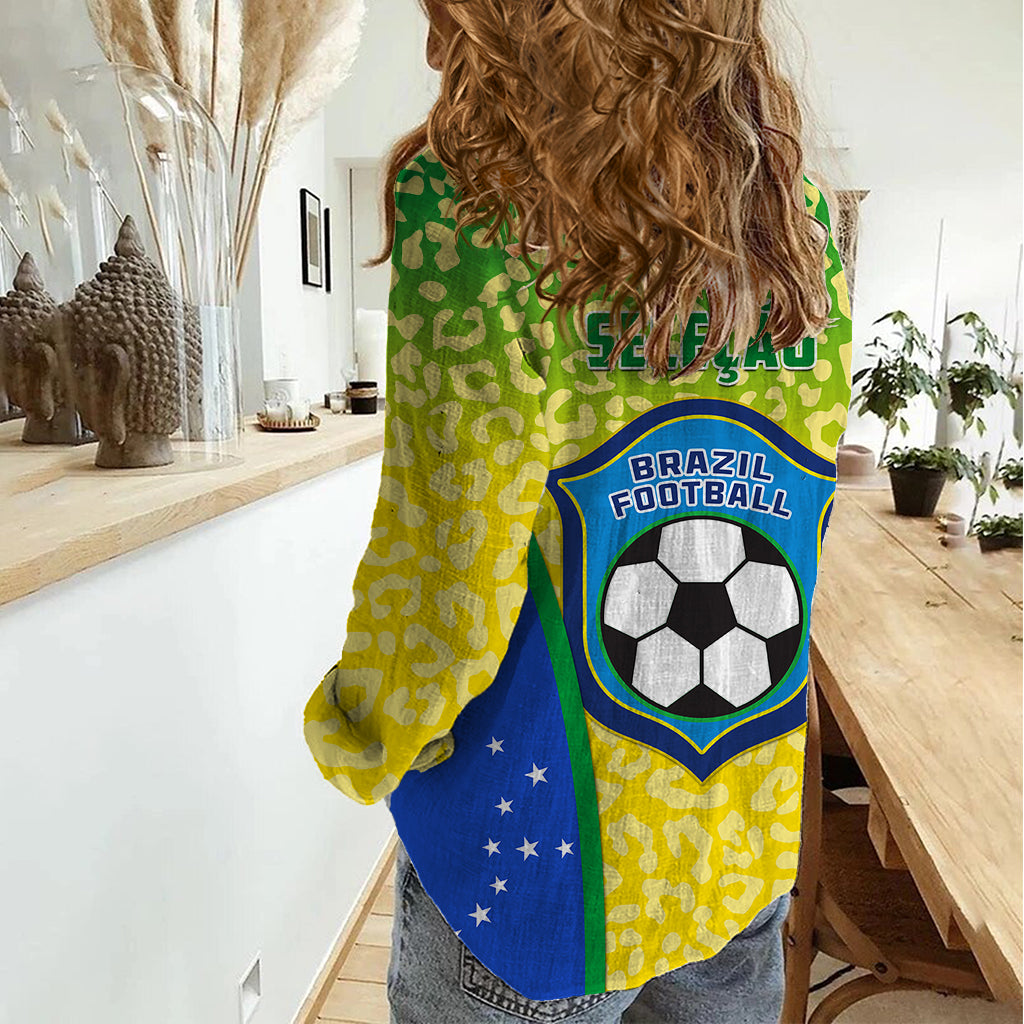 Brazil Football Women Casual Shirt Brasil Leopard Pattern - Wonder Print Shop
