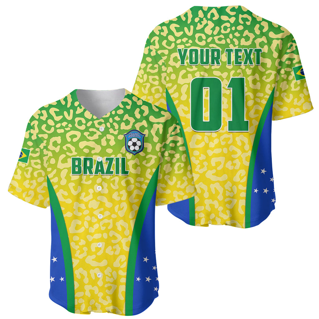 Personalised Brazil Football Baseball Jersey Brasil Leopard Pattern - Wonder Print Shop