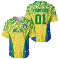 Personalised Brazil Football Baseball Jersey Brasil Leopard Pattern - Wonder Print Shop