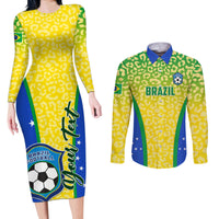Matching bodycon dress and button shirt set, Brazil leopard print, football graphic